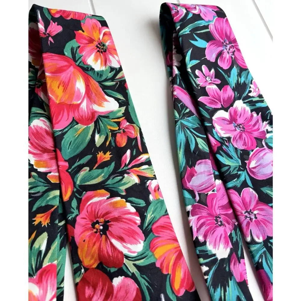 Vintage Rooster Tropical Floral Cotton Tie Lot of 2 USA 100% Cotton 54.5